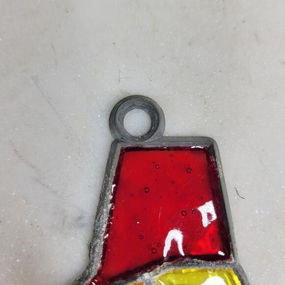 Vintage Drummer Boy Stained Glass Sun Catcher Blue Red Christmas Holiday - Picture 3 of 12